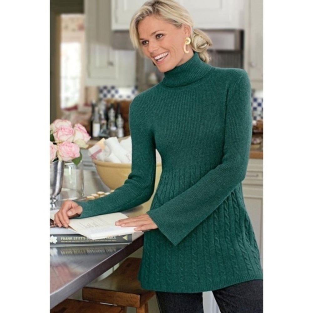 Soft Surroundings Petite Michelle Sweater Turtleneck Green Wool Cashmere PS